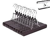 Amber Home Solid Wood Non Slip Collection Slack Hanger Wooden Pant Hangers with Anti-rust Hook Wood Skirt Hangers Wood Clamp Hangers, Walnut Color 10 Pack