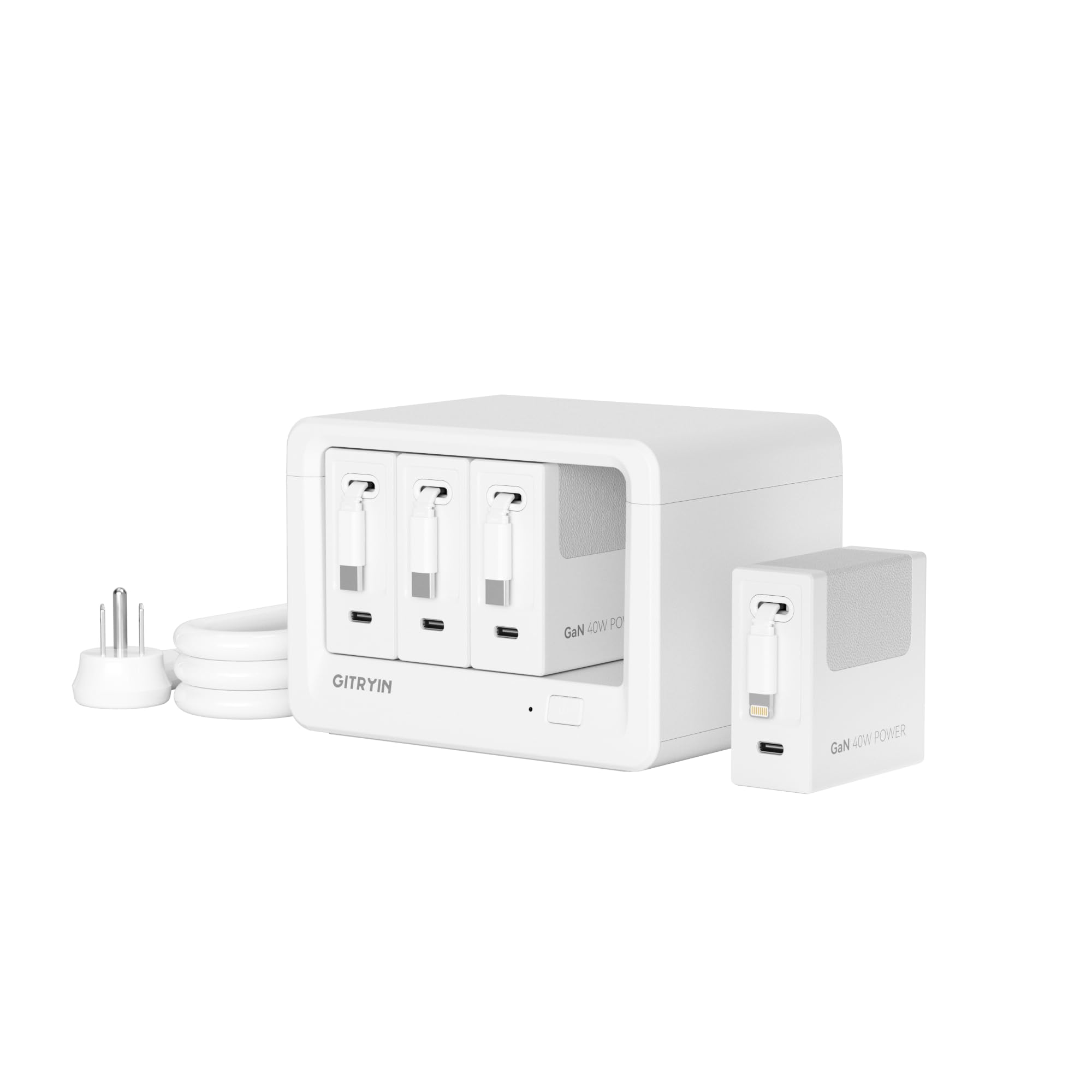 Photo 1 of Gitryin 12-in-1 Desktop Charging Station with 3 Retractable Type-C Chargers and 1 Lightning Charger, 40W USB-C Power Strip with 33.5in Cable, Extension Cord with 1020J Surge Protection for Home Office