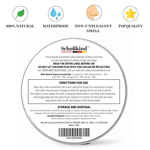 Organic Way Flea Collar - Tick Collar for Cats - Made for Germany - 100% Safe & Eco-Friendly â€“ Based on Natural Oils - Flea and Tick Prevention Pets - 6-Month Protection â€“ Waterproof Cat Flea Collar