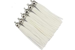 QIANHAILIZZ 20 Silver 3-1/2 Inch Faux Suede Tassel Charm Keychain Cellphone Straps D451 (White)