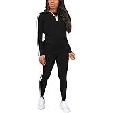 BNGPIKLY Women's 2 Piece Classic Striped Outfits Full Sleeve Lounge Long Sweatpants Jogger Matching Tracksuits Sports Sets