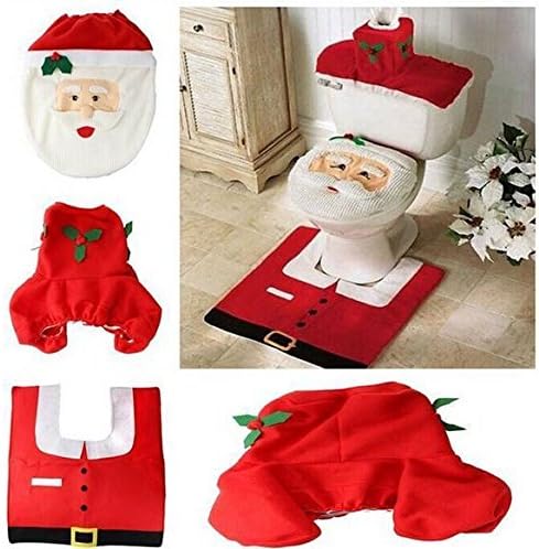 CYNDIE Hot Sale New 2015 Santa Candy Gift Pant Chair Back Cover Toilet Seat Cover Rug Set Xmas Decor Best Price Gift 2pcs Christmas Tableware