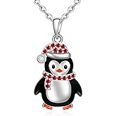 Fenthring Christmas Penguin Necklace for Women Sterling Silver 925 Penguin Jewelry Necklace Pendant Cute Birthday Holiday Gifts