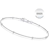 IEFWELL S925 Sterling Silver Satellite Chain Bracelet for Women - 1.2mm Satellite Bead Box Chains Bracelet, Hypoallergenic Sturdy Women's Silver Chain Bracelets, 6.5/7/7.5/8/8.5/9 Inches Jewelry Gifts