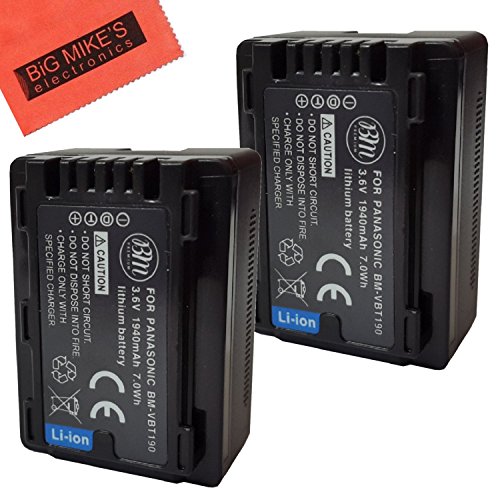 BM Premium 2-Pack of VW-VBT190 Batteries for Panasonic HC-V800K, HC-VX1K, HC-WXF1K, HCV510, HCV520, HC-V550, HCV710, HC-V720, HC-V750, HC-V770, HC-VX870, HC-VX981, HCW580, HC-W850, HC-WXF991 Camcorder