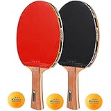 KEVENZ 2-Pack Patent Advanced Table Tennis Racket Come with Anti-Skid Handle, Wooden Blade Surrounded by Rubber (Advanced Table Tennis Racket)