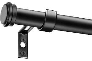 Zeerobee Curtain Rods for Windows 48 to 84, 1 Inch Black Curtain Rod Set, Heavy Duty Adjustable Drapery Rods, Modern Indoor/Outdoor Curtain Rod for Bedroom, Living Room, Patio, Farmhouse, 48"-86"