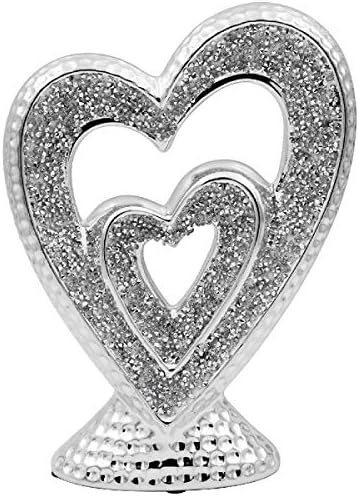 The Leonardo Collection LP46302 Silver Sparkle Double Heart Sculpture 17x6x23 cm