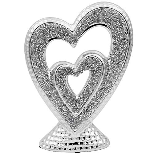 The Leonardo Collection LP46302 Sculpture | Silver Sparkle Double Heart | 1 Piece-17x6x23 cm Accessory