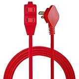 Cordinate Designer 3-Outlet Extension Cord, 2 Prong Power Strip, Extra Long 8 Ft Cable with Flat Plug, Braided Chevron Fabric Cord, Slide-to-Lock Safety Outlets, Bright Red, 39985