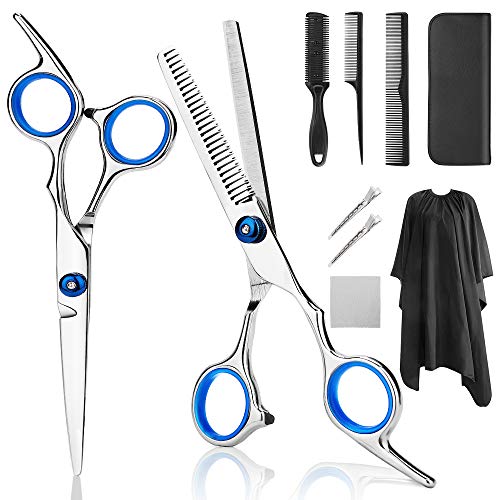 Professional Hair Cutting Scissors, YBLNTEK 9 PCS Barber Thinning Scissors Hairdressing Shears Stainless Steel Hair Cutting Shears Set with Cape Clips Comb for Barber Salon and Home