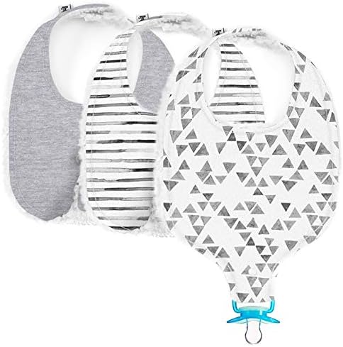 Henry Hunter Baby Drool Bibs with Teething Toy & Pacifier Clip | The BinkyBib | Ultra Absorbent Chenille & Jersey Cotton (Triangle | Stripe | Heather Gray)