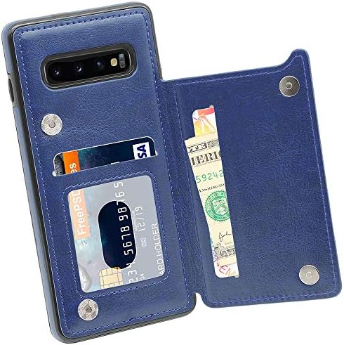 Galaxy S10 Plus Wallet Case, MMHUO Premium PU Leather Galaxy S10 Plus Case with Card Holder Double Magnetic Buttons Flip Shockproof Protective Cover for Samsung Galaxy S10 Plus 6.4" (2019) - Blue