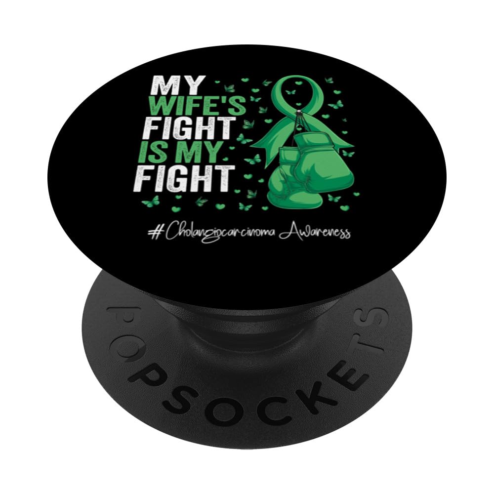 Green Ribbon Wife Cholangiocarcinoma Awareness PopSockets Swappable PopGrip