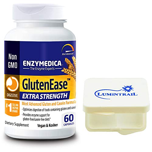 Enzymedica GlutenEase Extra Strength Optimizes Digestion of Gluten and Casein, 60 Capsules Bundle with a Lumintrail Pill Case Enzymedica GlutenEase Extra Strength Optimizes Digestion of Gluten and Casein, 60 Capsules Bundle with a Lumintrail Pill Case