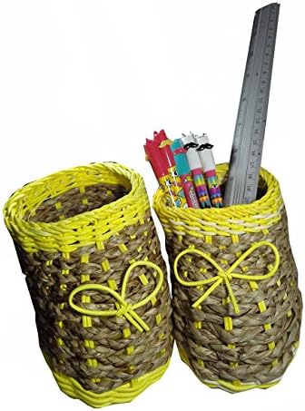 Pencil holder handmade made by Rattan and Papyrus Stems Fashion Creative Pen Holder, Cute Pencil Holder for Desk.