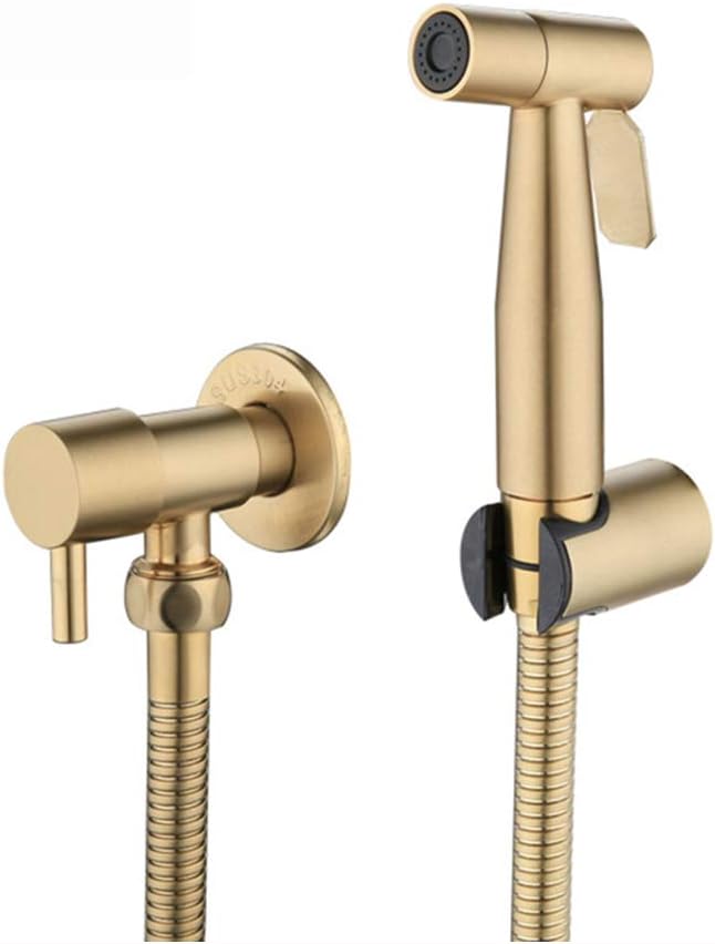 Brushed Gold Portable Bidet Toilet Taps Kit SUS304 Stainless Steel Toilet Handheld Bidet Spray Kit High Pressure Bidet Sprayer Head, with 150cm Hose and Bracket for Personal Hygiene