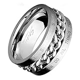 Philippians 4:13 Stainless Steel Silver Tone Ring, Spinner Chain, Christian Bible Verse Ring