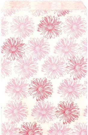 200 pcs Flower Paper Gift Bags Shopping Sales Tote Bags 6" x 9" White with Pink Red Flower Design