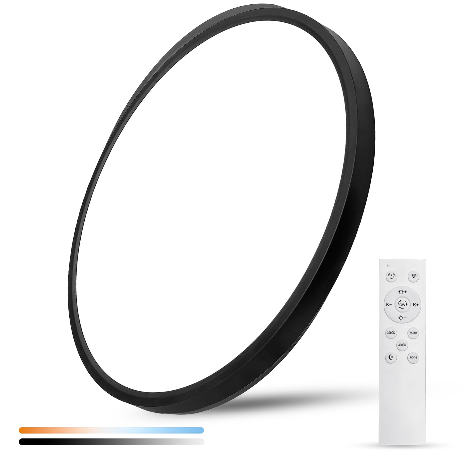 Photo 1 of 20 Inch Large LED Flush Mount Ceiling Light with Remote,40W,4350LM,3000K-6000K Selectable,Black Round Flat Panel Low Profile Ceiling Light Fixture for Kitchen,Bedroom,Hallway,Bathroom