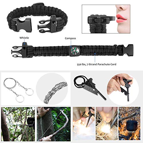 SUPOLOGY Emergency Survival Gear Kits -Outdoor Tactical Tools for Hiking/Adventures/Climbing Necessary - Multifunction Solar Camping Lantern,5 in1 Spoon Fork,Survival Bracelet, Fire Starter - Thumbnail 4