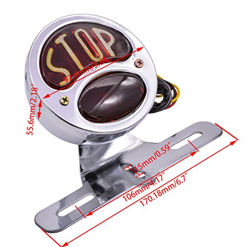 TUINCYN Motorcycle Round Brake & Tail Light Stop Lamp Chrome Running Light with License Plate Holde Taillight Mounts Honda Harley Bobber Chopper Cafe Racer Cruiser - Thumbnail 2