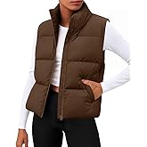 Zeagoo Women Puffer Vest Sleeveless Cropped Outerwear Warm Winter Lightweight Coat Stand Up Collar Down Jackets With Pockets