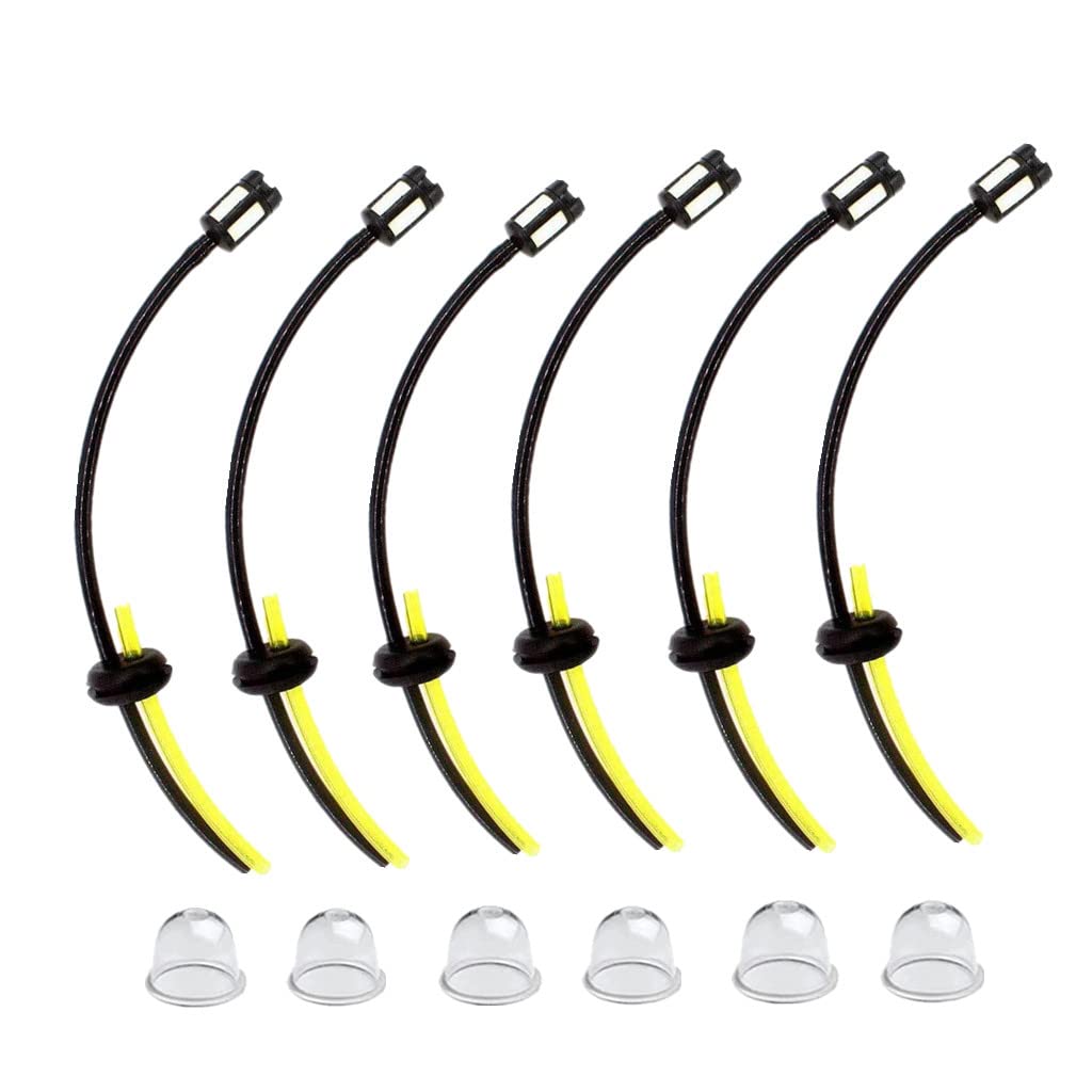 6 Pieces Universal Fuel Line Hose Pipe Filter Mower Filter Replacement with Filter Primer Bulb and 2 Hole Seal fit for LawnMower Strimmer Brush Cutter Garden Machine Fitting Chainsaw Replacement Parts