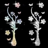 2PCS Sparkling Flower and Butterfly Pattern Self-Adhesive PVC Rainbow Glittery Decal Sticker for Cars, Laptops, Trucks, Motorcycles Wall Window Luggage Scratch Cover Door Multi-Surface Decor Sticker
