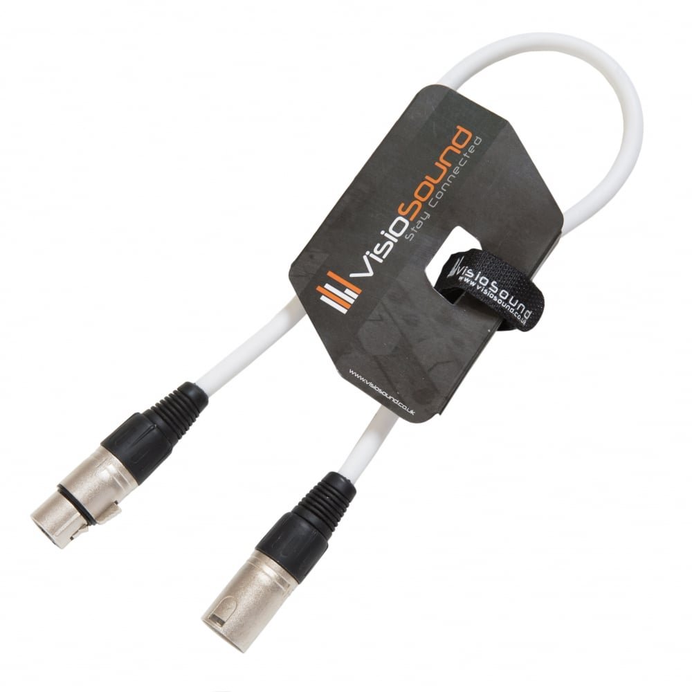 VisioSound Male to Female XLR Mic Lead/Balanced Microphone/Mic Patch Cable / 7 Colours 0.5m White