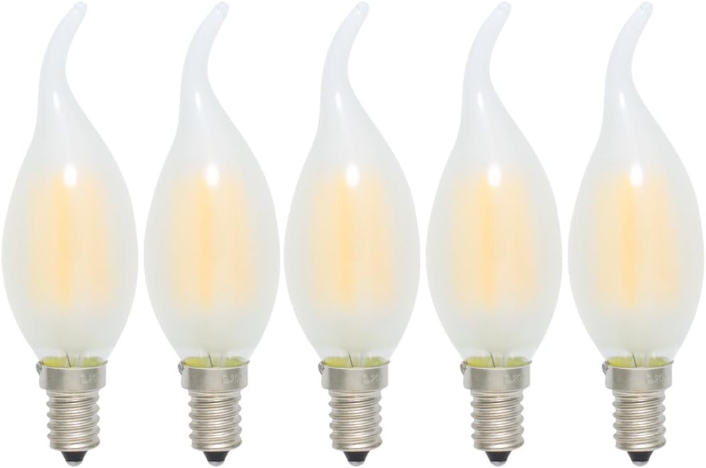 E14 LED Dimmable Filament Light Bulb C35 Candle Lamp 4 Watt Flame Tip Style Warm White 2700K Frosted Glass, 5 Pack [Energy Class A+]