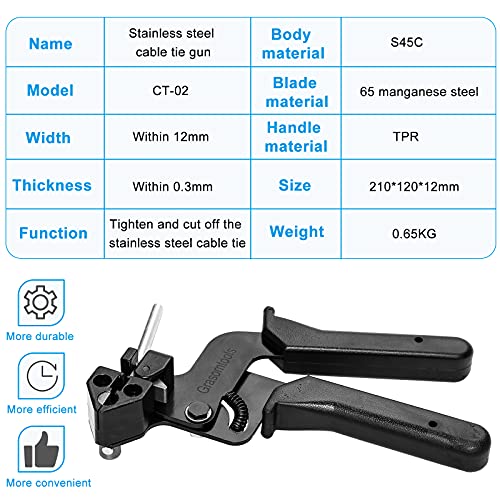 Stainless Steel Cable Tie Gun & Slide Tie Tool, Metal Tie Gun with 200pcs 4.6*270mm Stainless Steel Cable Ties