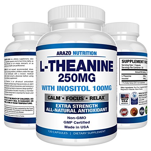 L-Theanine 250mg (Extra Strength) with Inositol 100mg, 120 Capsules Vegetarian, Arazo Nutrition