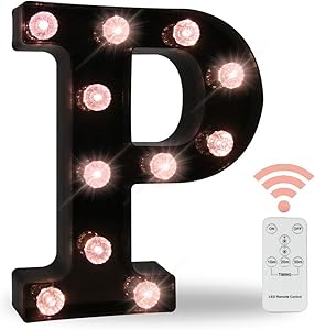 Black Marquee Letters With Lights, LED Light Up Letters Battery Operated Dimmable for Wall Decor, Wedding, Birthday Decorations -Black Letter P
