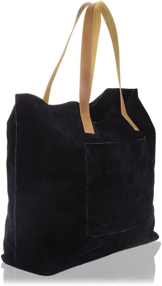 Firenze Artegiani Bolso Shopping Bag De Piel Auténtica, Acabado Gamuza Messenger Bag, 50 cm, Black (Negro) - Image 3