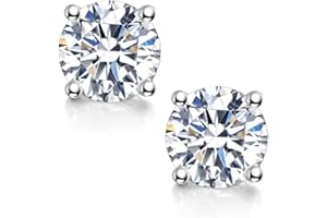 IMPALSORY Moissanite Stud Earrings, 0.6ct-2ct DF Color Brilliant Round Cut Lab Created Diamond Earrings 18K White Gold Plated Silver Friction Back for Women Men