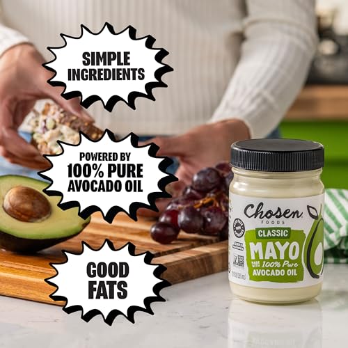 Chosen Foods Avocado Oil Mayo Traditional 12 oz, Non-GMO, 100% Pure, Gluten Free, Dairy Free for Sandwiches, Dressings and Sauces