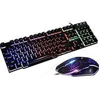 AMILIEe Rainbow Backlit Wired Gaming Keyboard Mouse Combo, LED 104 Keys USB Ergonomic Wrist Rest Keyboard with Independent Multimedia Keys for PC Laptop (Black, 1)