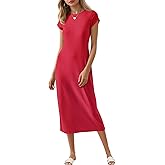 Wenrine Women's Short Sleeve T-Shirt Dress Summer Crew Neck Basic Solid Casual Long Midi Dresses