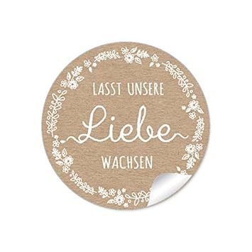 24 STICKER: Lasst unsere Liebe wachsen in NATUR Kraftpapier Optik mit Blütenranke • Für Gastgeschenke zur Hochzeit, kleine Sa