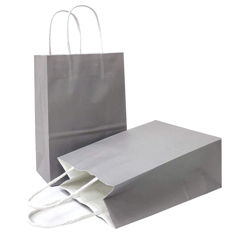 AZOWA Gift Bags Mini Kraft Paper Bags with Handles (11 x 15 x 6 CM, Grey, 25 Pcs)