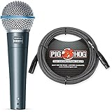 Shure Beta 58A Supercardioid Vocal Microphone & Pig Hog Black & White Woven Mic Cable, 20ft XLR - Bundle