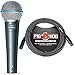 Shure Beta 58A Supercardioid Vocal Microphone & Pig Hog Black & White Woven Mic Cable, 20ft XLR - Bundle