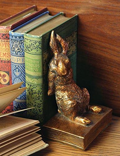 Bookends Decorative with Faux Goldleaf Finish, Pair of Gilded Bunny Inspired 8", Perfect for Home or Office