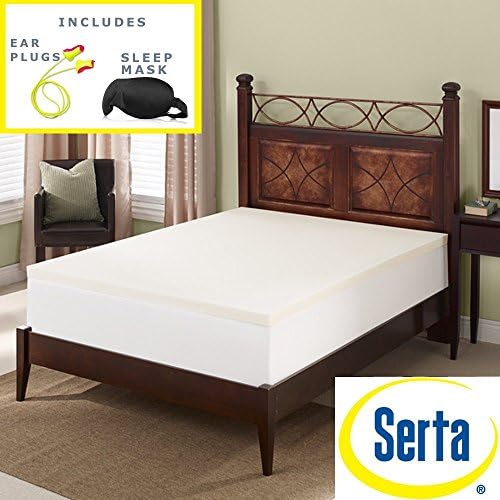 Serta Deluxe 2-inch High Density 4 Pound Memory Foam Mattress Topper Sleep Mask &amp; Comfortable Pair of Corded Earplugs Included (King)