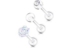 OUFER 3PCS Clear Piercing Retainers for Surgery, Bioflex Helix Piercing Jewelry Retainer, Tragus Cartilage Plastic Piercing J