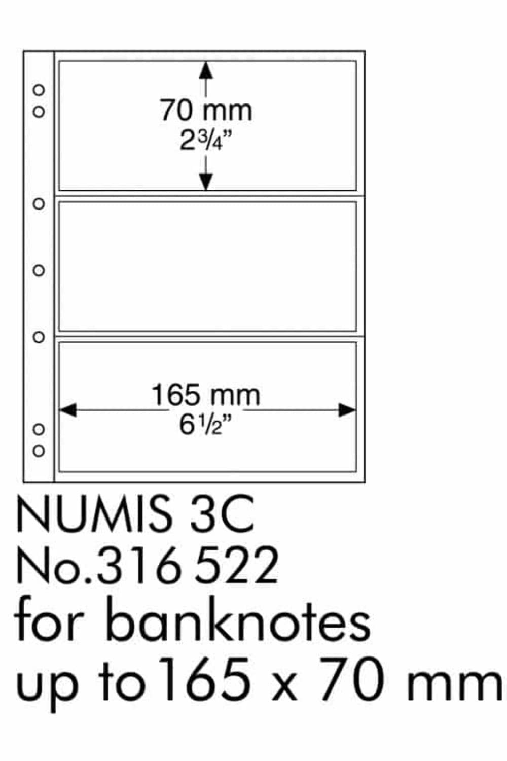 Leuchtturm 316522 Coin Sleeves Numis - 3 transparent compartments for banknotes - Compartment size 165 x 70 mm - Pack of 10
