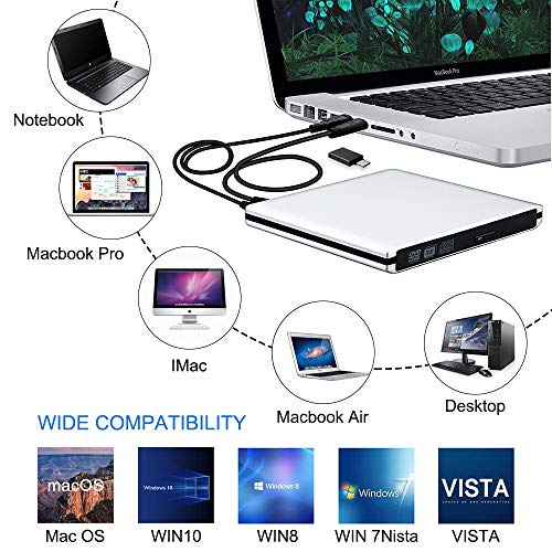 External Blu Ray DVD Drive 3D, USB 3.0 and Type USB C Bluray DVD CD RW Row Burner Player Rewriter Compatible for MacBook OS Windows 7 8 10 PC iMac - Thumbnail 6