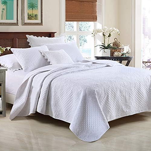Love of Life Embossed Quilted Bedspread Set, 100% Cotton Reversible,Hand Machine Washable,White,Double King Size,250270cm