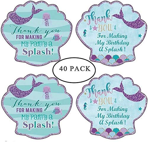 JINLE Mermaid Thank You Stickers Party Favor Label Stickers for Mermaid Party Supplies 40 Pack